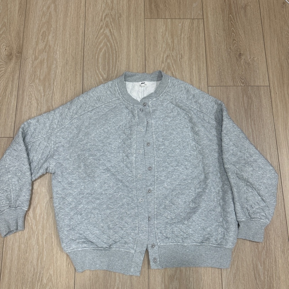 Aerie Bomber Gray Quilted Button-Up Jacket